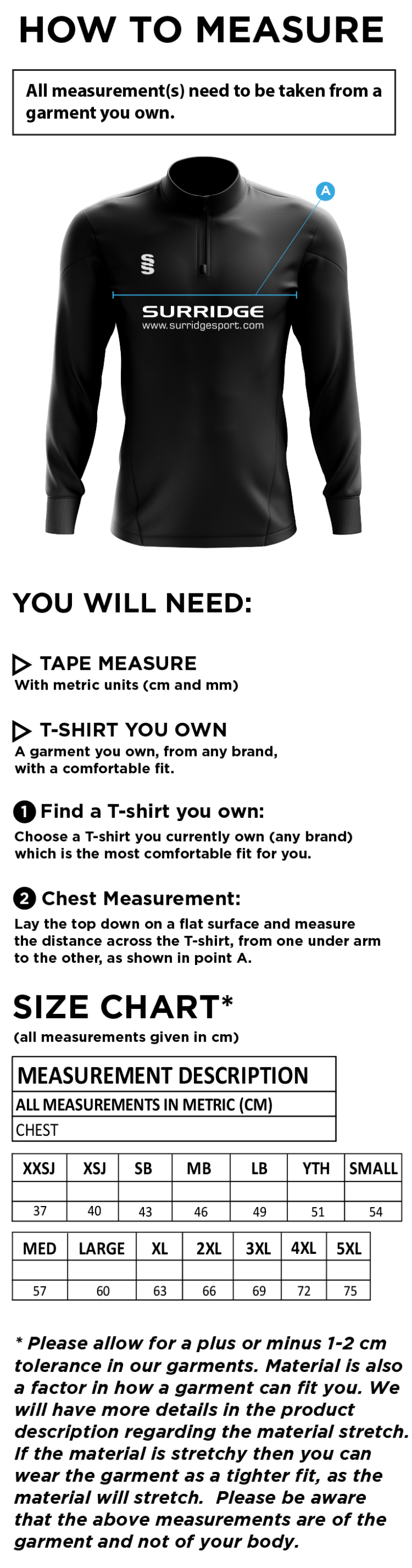 Yateley United FC ACTIVE PERFORMANCE TOP - Size Guide