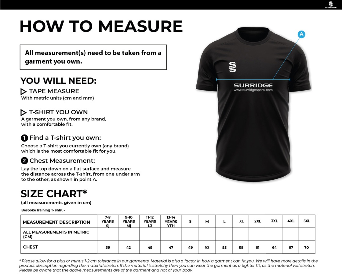 Yateley United FC IMPACT T-SHIRT-Black - Size Guide