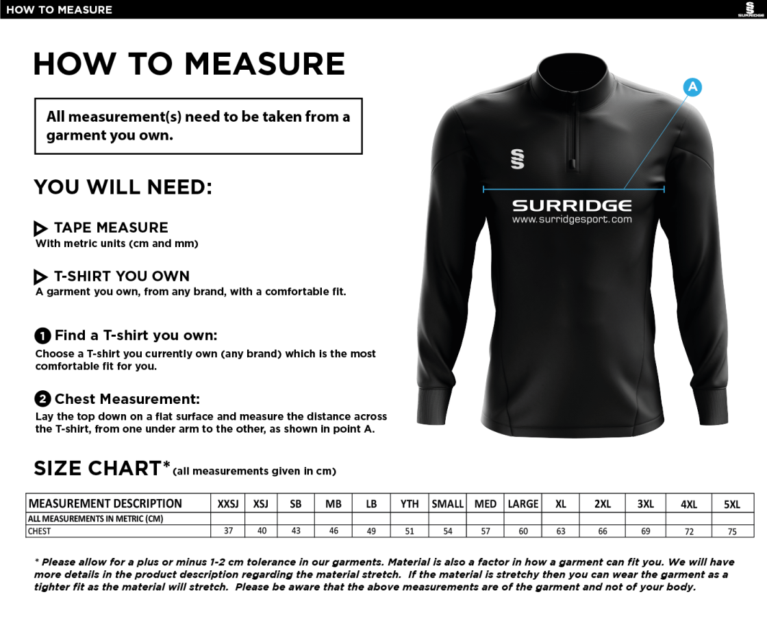Yateley United FC ACTIVE PERFORMANCE TOP - Size Guide
