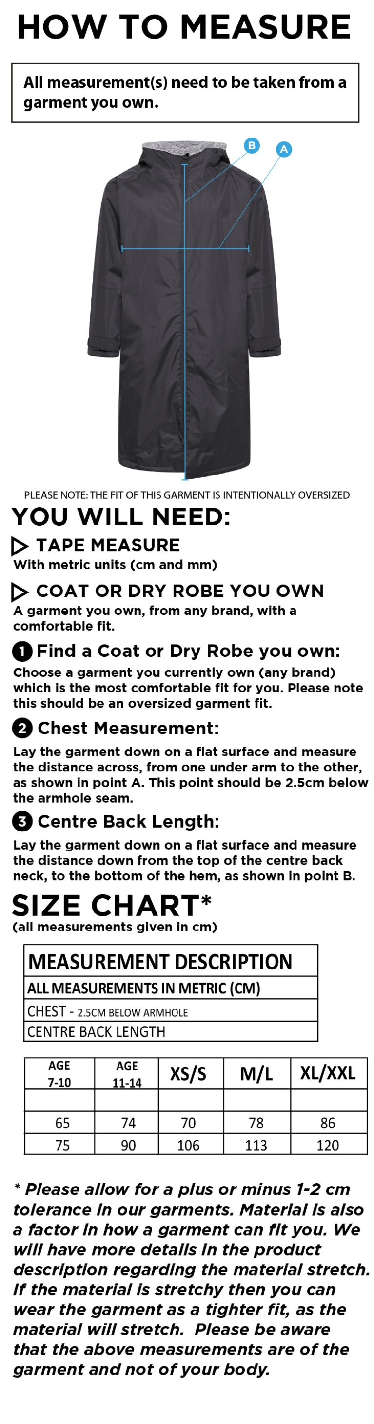 Yateley United FC FLEECE ROBE - Size Guide