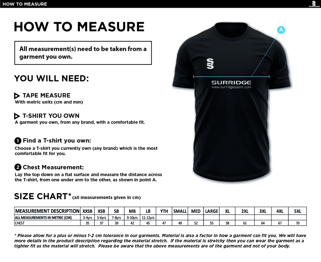Yateley United FC Fuse Training Shirt : Black / White - Size Guide