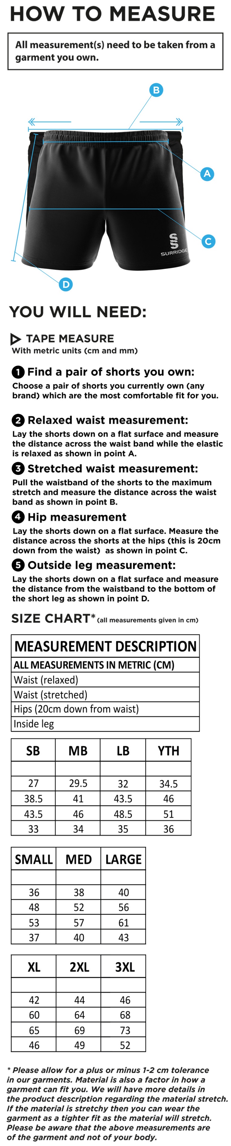 Yateley United FC Performance Gym Short : Black - Size Guide