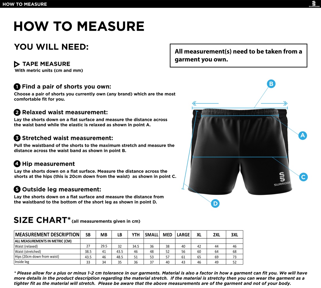 Yateley United FC Performance Gym Short : Black - Size Guide