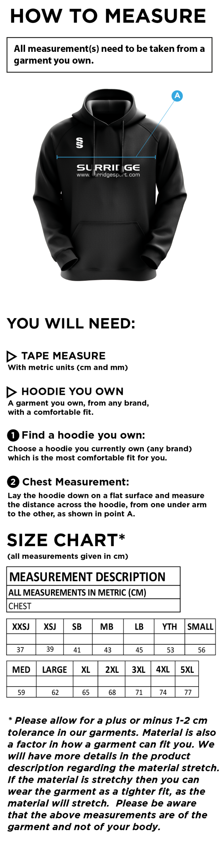 Yateley United FC Fuse Hoody : Black / White - Size Guide