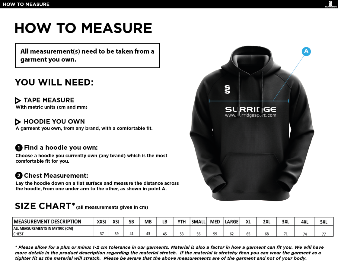 Yateley United FC Fuse Hoody : Black / White - Size Guide