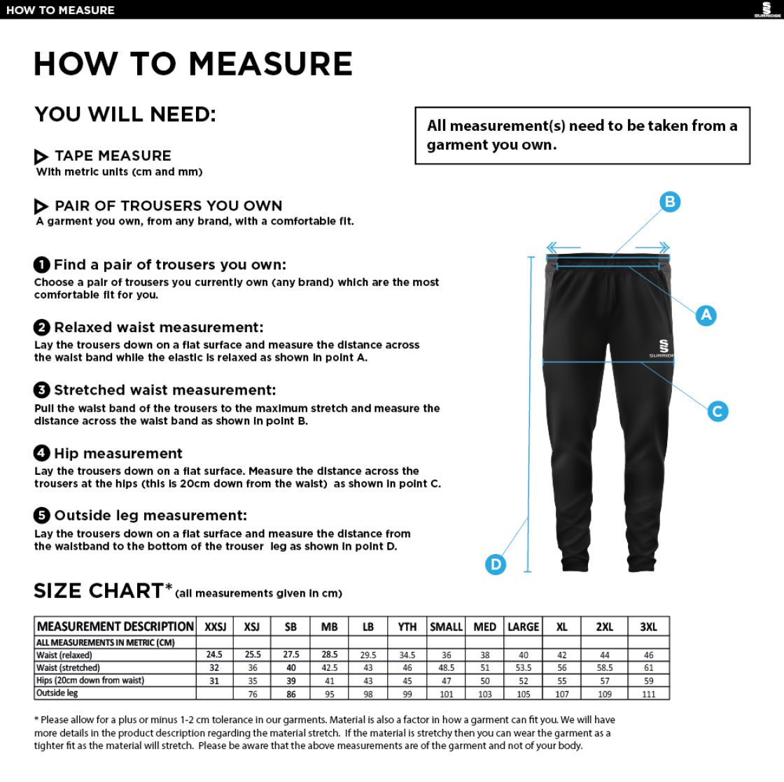 Yateley United FC Tek Slim Training Pants : Black - Size Guide