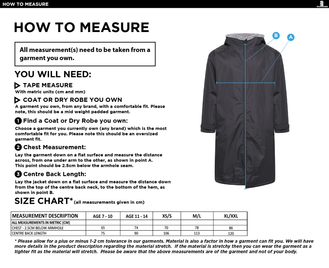 Yateley United FC FLEECE ROBE - Size Guide